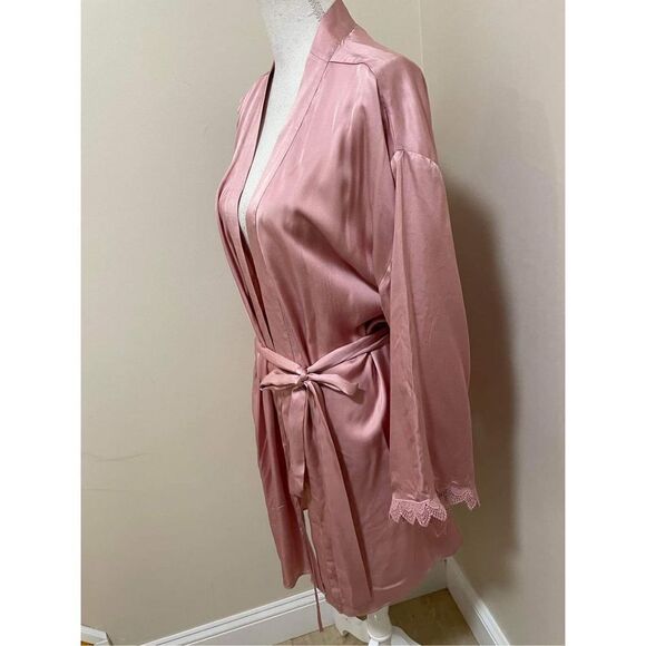 New Anthropologie x BHLDN Matine Silky Long-Sleeve Lace-Trimmed Robe Size XS - Picture 4 of 7